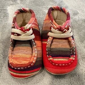 Twister Kids Moccasins in Red and Brown Stripes